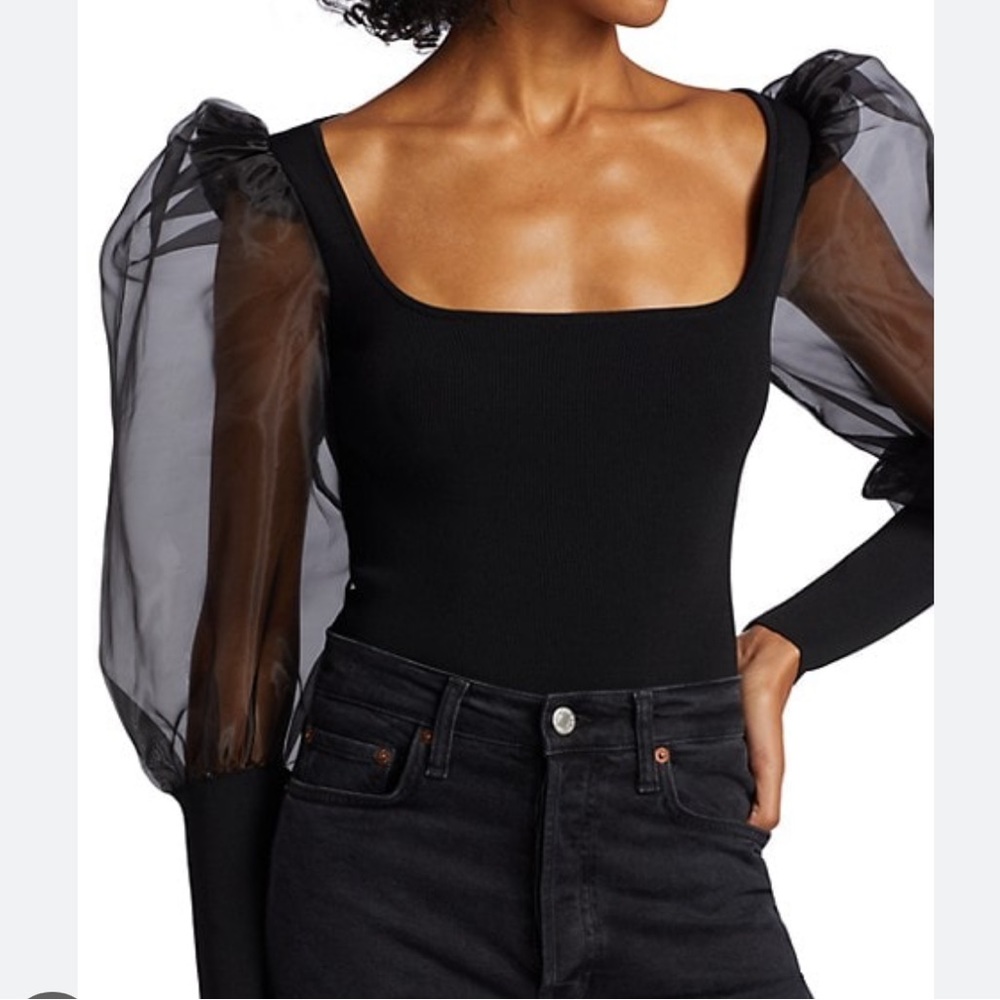 Alice + Olivia Abella Puff Sleeve Black top